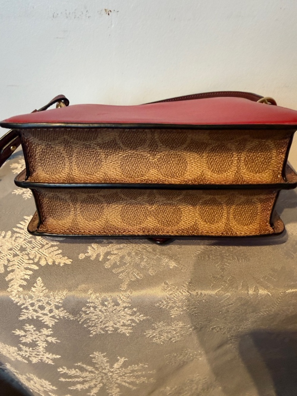 Coach Two-Tone Red and Burgundy Leather Crossbody with Gold Buckle - Picture 5 of 7